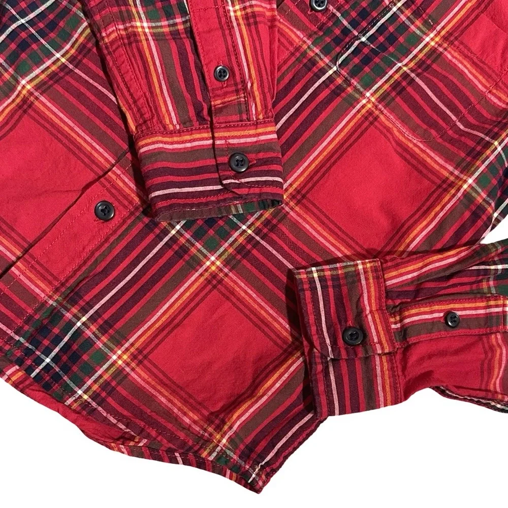 Children's place 5/6 Boys red plaid button down cotton shirt Christmas holiday - Picture 3 of 4